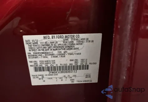 2013 Ford Flex Sel z USA, uszkodzony, nr VIN 2FMGK5C88DBD02112